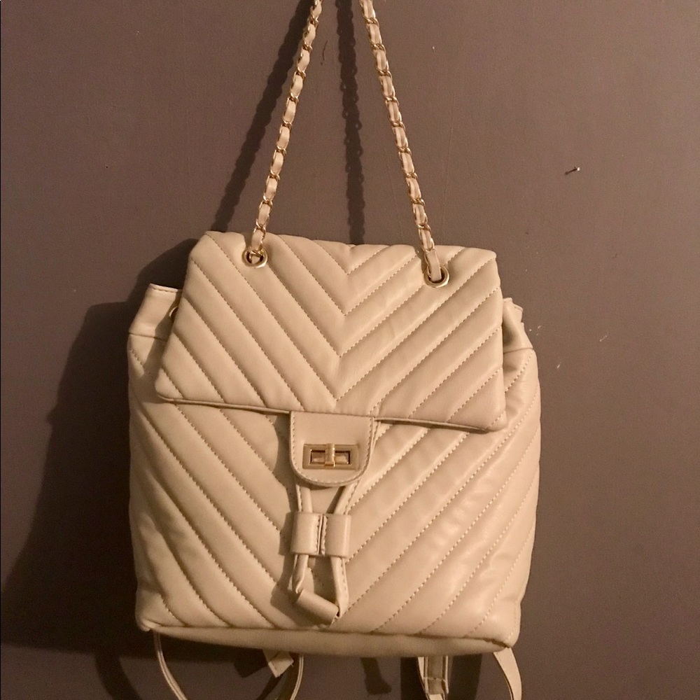White/cream Faux leather quilted backpack